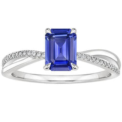 Gold Blue Sapphire & Diamond Ring With Accents Twisted Shank 4 Carats
