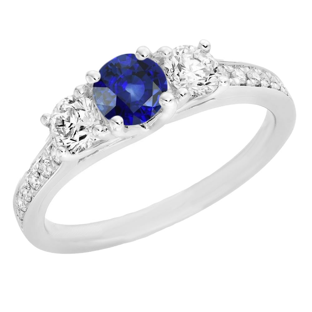 Gold Diamond Anniversary Ring Round Blue Sapphire Gemstone 2.50 Carats