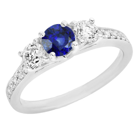 Gold Diamond Anniversary Ring Round Blue Sapphire Gemstone 2.50 Carats