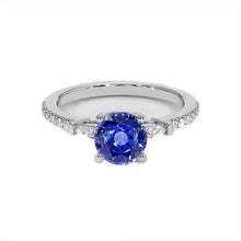 Gold Diamond Engagement Ring Blue Sapphire With Baguettes 3 Carats