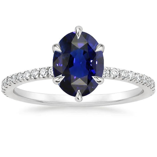 Gold Diamond Jewelry Deep Blue Sapphire Ring With Accents 4.50 Carats