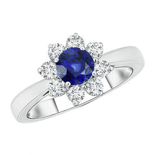 Gold Diamond Jewelry Flower Style Halo Round Ceylon Sapphire 3 Carats