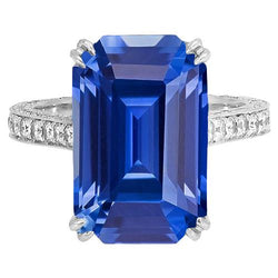 Gold Natural Earth Mined Diamond Jewellery Prong Set Blue Sapphire Ring 5 Carats Milgrain