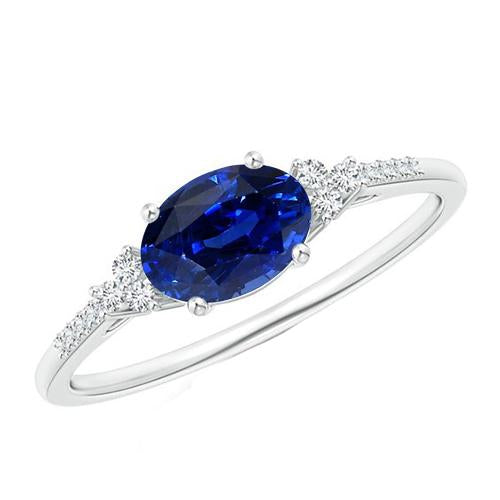 Gold Diamond & Oval Sapphire Gemstone Ring 4 Carats Women's Jewelry
