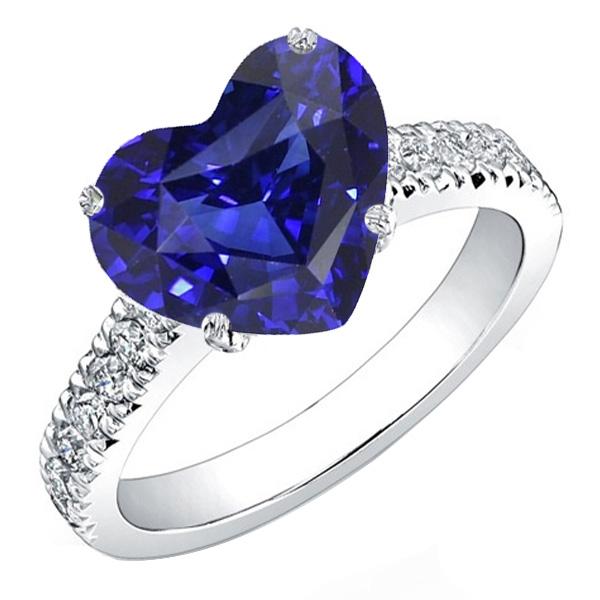 Gold Diamond Ring Heart Shaped Blue Sapphire Gemstone 5 Carats