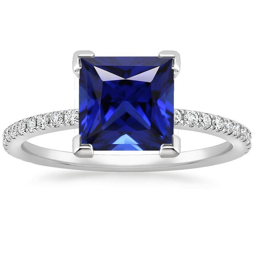 Gold Diamond Ring Princess Cut Blue Sapphire With Accents 5.50 Carats