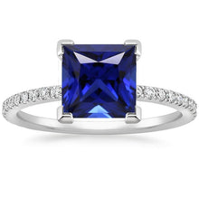 Gold Diamond Ring Princess Cut Blue Sapphire With Accents 5.50 Carats