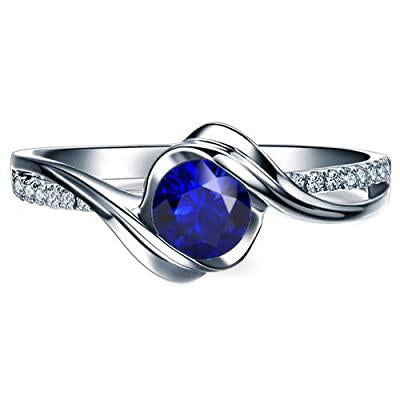Gold Diamond Round Gemstone Sapphire Ring 1.50 Carats Twisted Shank