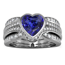 Gold Diamond Sapphire Ring With Jacket 4.50 Carats Bezel & Pave Set