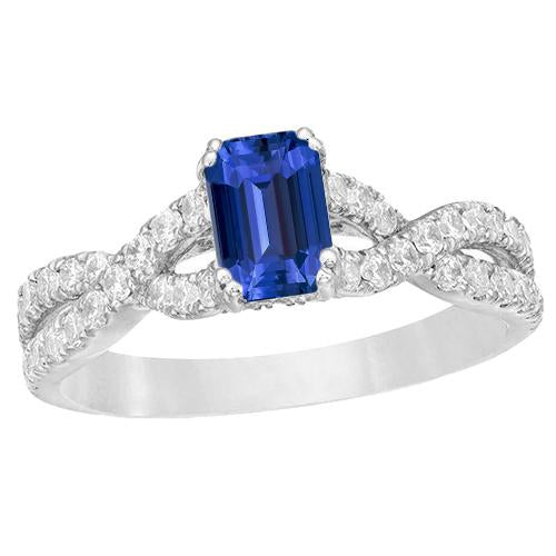 Gold Diamond Wedding Ring Emerald Cut Blue Sapphire Gemstone 3 Carats