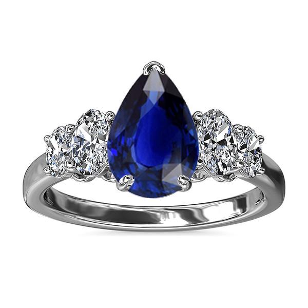 Gold Gemstone 5 Stone Sri Lankan Sapphire & Diamond Ring 3.50 Carats