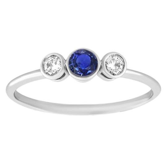Gold Gemstone Ring Bezel Set Diamonds & Sapphire 3 Stone 1.50 Carats