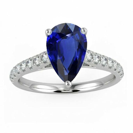 Gold Gemstone Ring Blue Sapphire With Diamond Accents 4 Carats