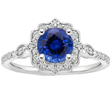 Gold Gemstone Ring Halo Sri Lankan Sapphire Vintage Style 3 Carats