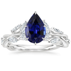 Gold Gemstone Ring Pear Blue Sapphire & Marquise Natural Earth Mined Diamonds 7.25 Carats
