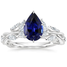 Gold Gemstone Ring Pear Blue Sapphire & Marquise Diamonds 7.25 Carats