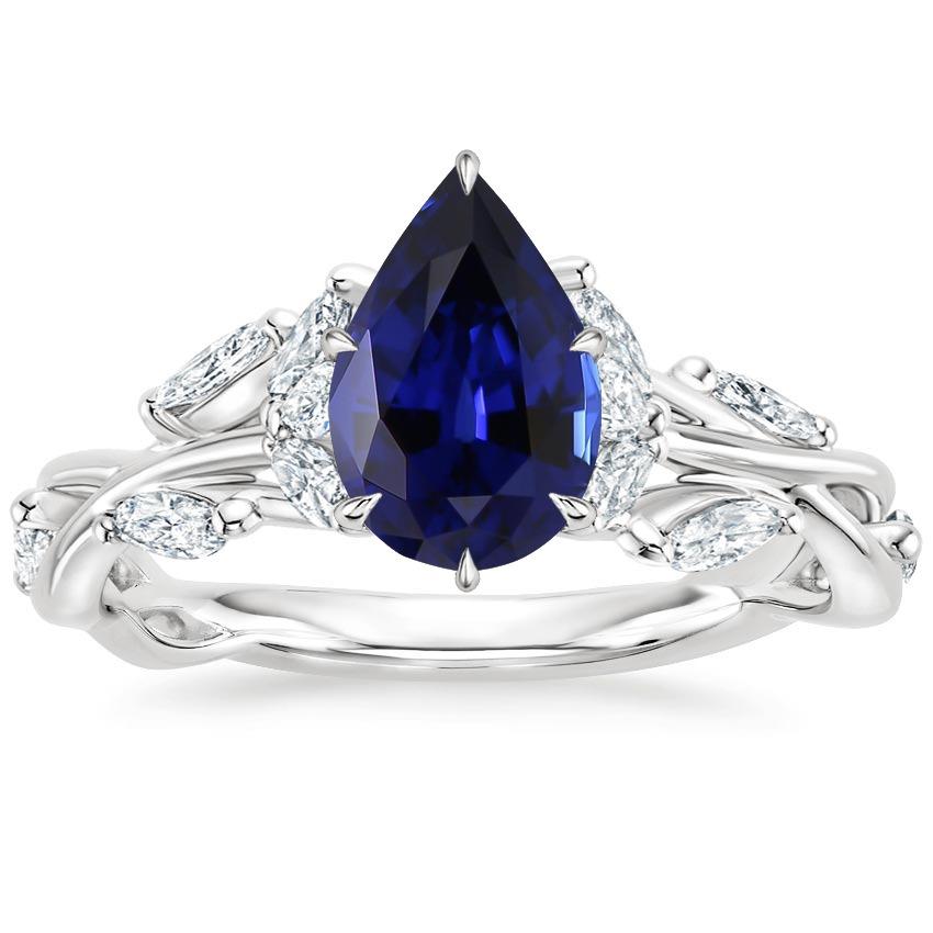 Gold Gemstone Ring Pear Blue Sapphire & Marquise Diamonds 7.25 Carats