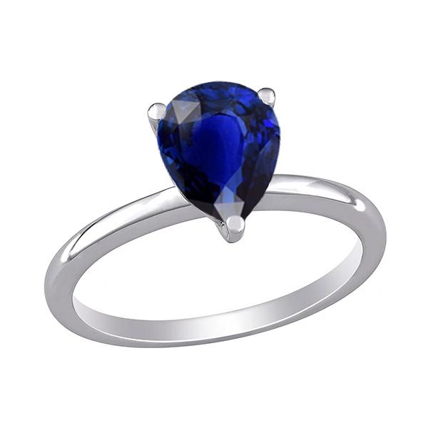 Gold Gemstone Solitaire Ring Pear Cut Ceylon Sapphire 1.50 Carats