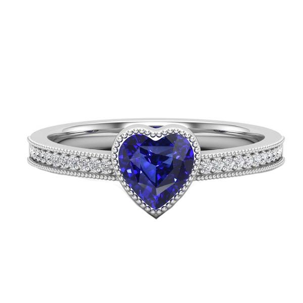 Gold Halo Bezel Set Heart Sri Lankan Sapphire Ring 2 Carats Diamonds