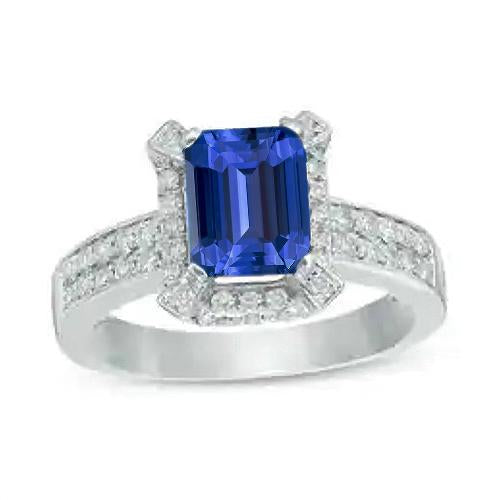 Gold Halo Engagement Ring Ceylon Sapphire & Diamonds 3.50 Carats