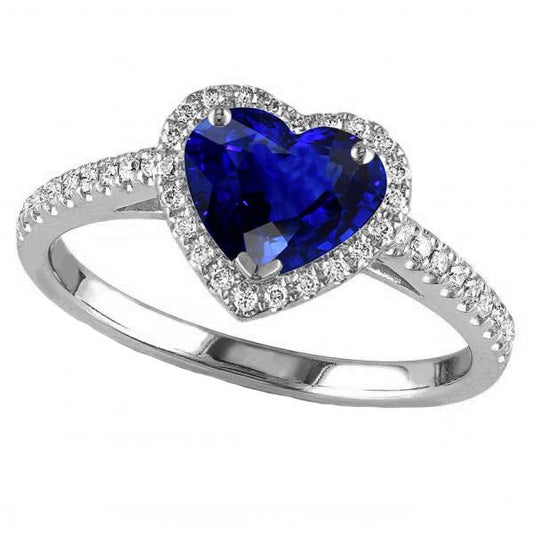 Gold Halo Heart Srilanka Sapphire Ring & Pave Set Diamonds 3.50 Carats