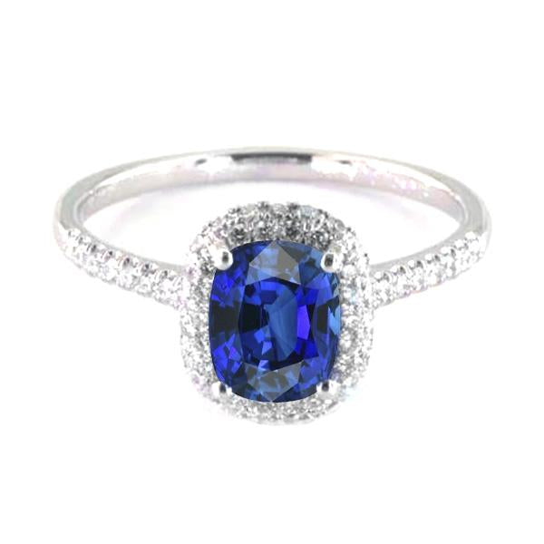 Gold Halo Oval Ceylon Sapphire Ring Diamond Jewelry 3.50 Carats