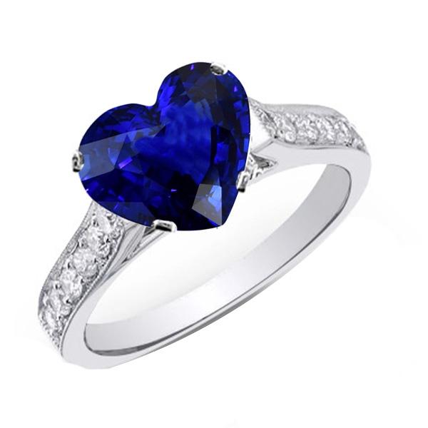 Gold Heart Ceylon Sapphire Diamond Engagement Ring 4 Carats