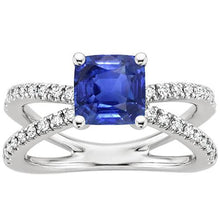 Gold Solitaire Blue Sapphire & Accents Ring Split Shank 2.75 Carats