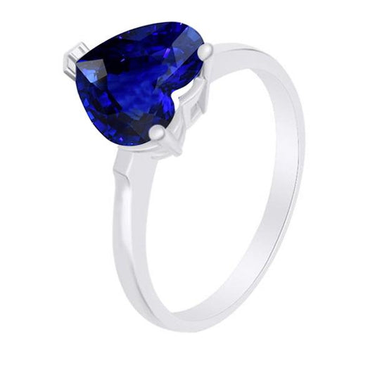 Gold Solitaire Blue Sapphire Ring Prong Set 2 Carats Ladies Jewelry