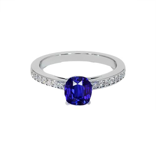 Gold Solitaire Blue Sapphire Ring With Round Diamond Accents 6 Carats