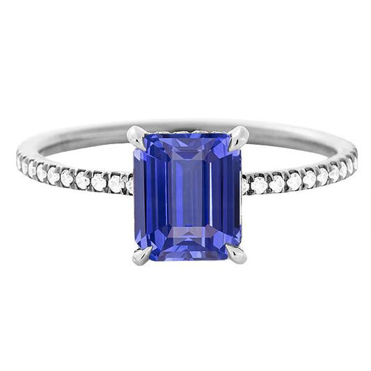 Gold Solitaire Emerald Sapphire Ring With Accents Diamonds 3.50 Carats