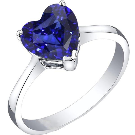 Gold Solitaire Heart Deep Blue Sapphire Ring Prong Set 2.50 Carats