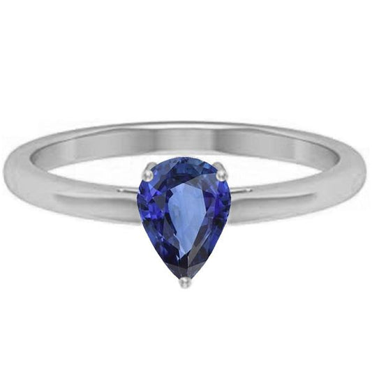 Gold Solitaire Pear Shaped Ceylon Sapphire Ring Prong Set 1.50 Carats