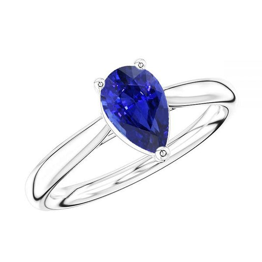 Gold Solitaire Pear Shaped Srilanka Sapphire Ring 1.50 Carats