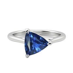Gold Solitaire Ring Trillion Natural Blue Sapphire 1.50 Carats