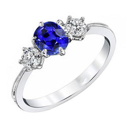 Gold Three Stone Cushion Cut Sapphire Ring 2 Carats Ladies Jewellery