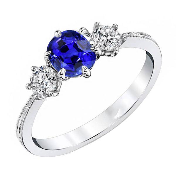 Gold Three Stone Cushion Cut Sapphire Ring 2 Carats Ladies Jewelry