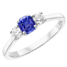 Gold Three Stone Engagement Ring Radiant Sapphire 2 Carat Diamonds