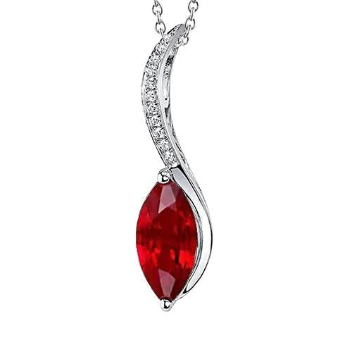Gold White 14K 5.25 Ct Red Ruby With Diamonds Pendant Necklace