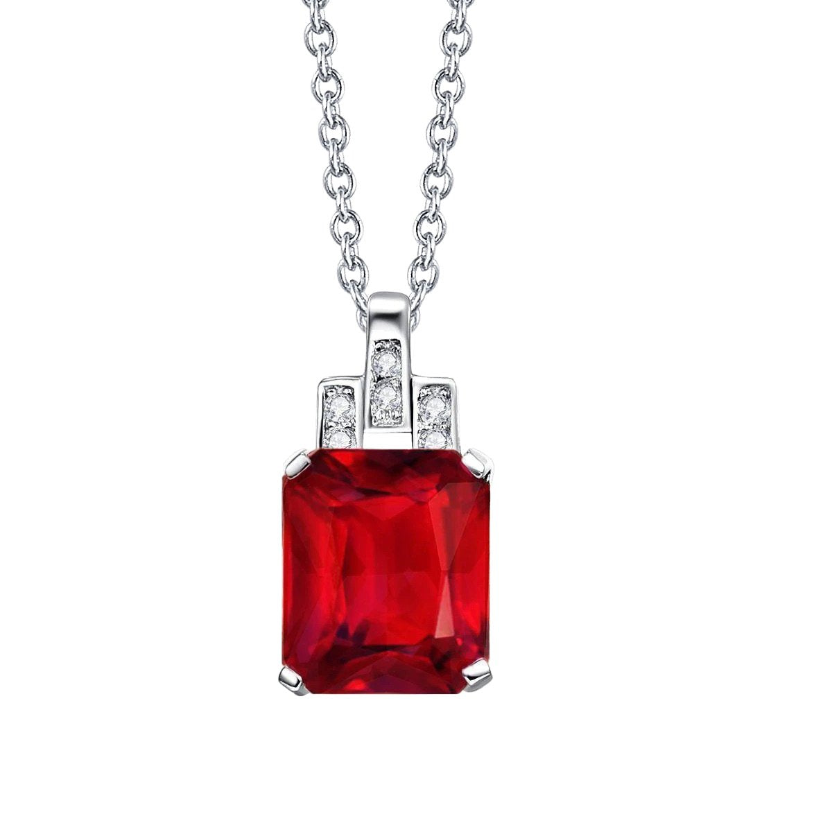 Gold White Pendant Necklace With Chain 9.25 Ct. Ruby And Diamonds