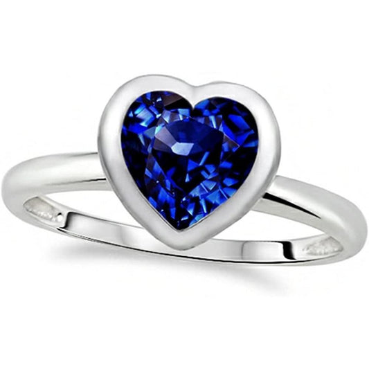 Gold Women's Engagement Heart Bezel Set Blue Sapphire Ring 3 Carats