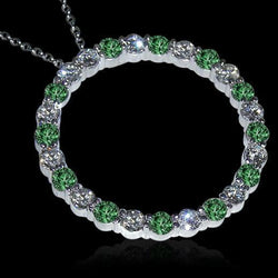Green And White Natural Earth Mined Diamond Circle Pendant Necklace 8.75 Carats