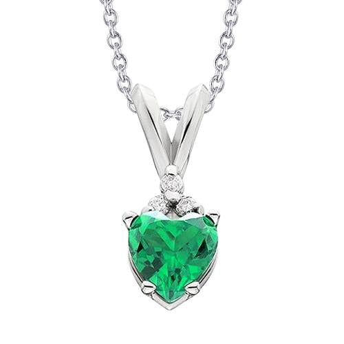 Green Emerald And Diamond Pendant Necklace 3.30 Carat WG 14K