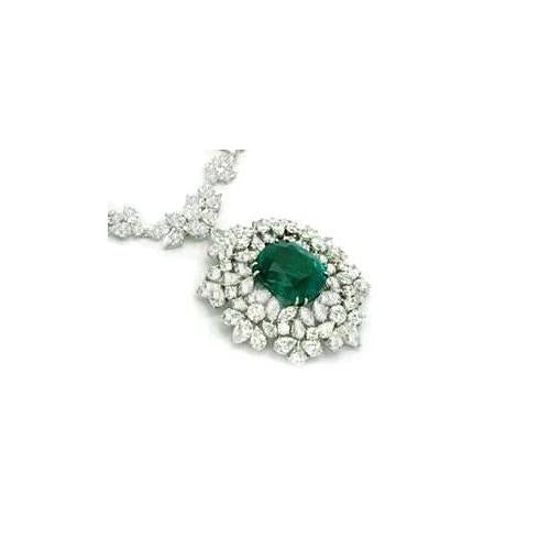 Green Emerald And Diamonds 79.16 Ct Necklace 16" White Gold 14K
