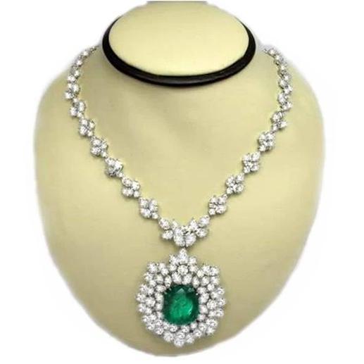 Green Emerald And Diamonds 79.16 Ct Necklace 16" White Gold 14K