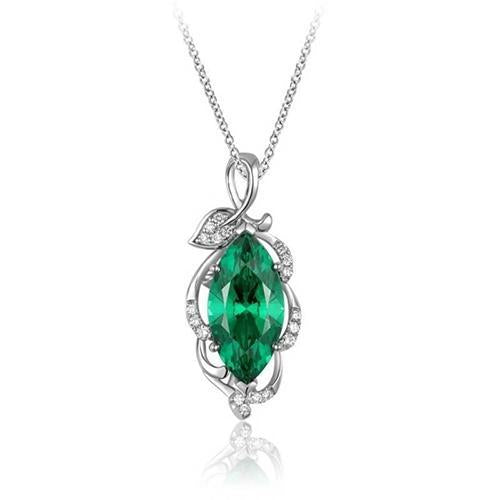 Green Emerald & Diamond Gemstone Pendant Necklace 5.35 Ct. WG 14K