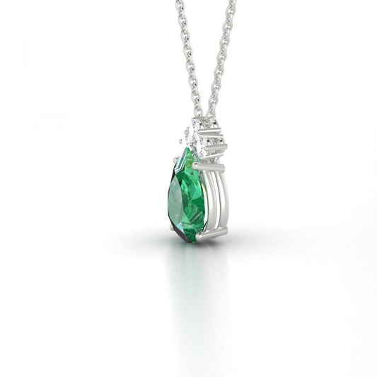 Green Emerald & Diamond Gemstone Pendant Necklace 8.25 Carat WG 14K