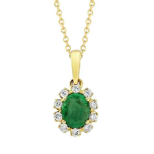 Green Emerald & Diamond Gemstone Pendant Necklace 9.10 Carats Prong