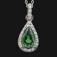 Green Emerald Diamond Gemstone Pendant Pear Necklace 2.51 Ct. WG 14K