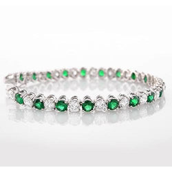 Green Emerald & Diamond Tennis Bracelet 33.25 Carats Women Jewelry